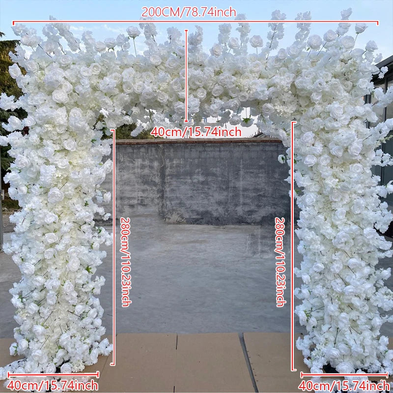 White Cherry Blossom Rose Flower Row Runner Wedding Background Arch Deco Floral Arrangement Hanging Flower Row Centerpieces Ball