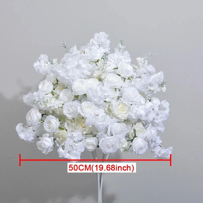 White Cherry Blossom Rose Flower Row Runner Wedding Background Arch Deco Floral Arrangement Hanging Flower Row Centerpieces Ball