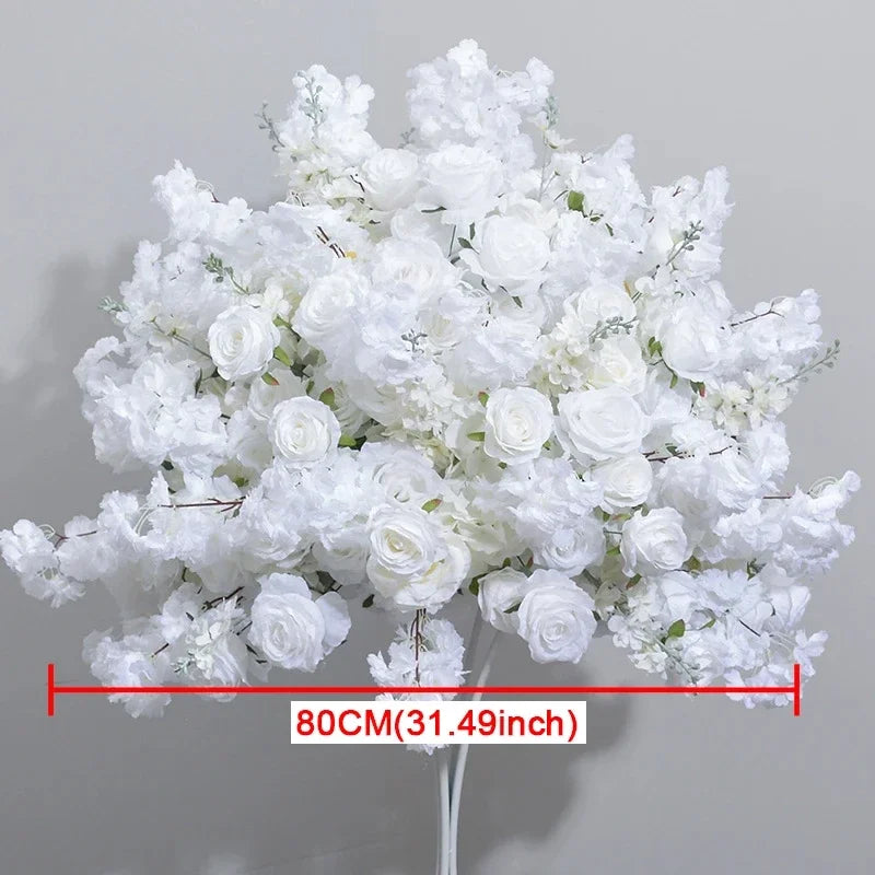 White Cherry Blossom Rose Flower Row Runner Wedding Background Arch Deco Floral Arrangement Hanging Flower Row Centerpieces Ball