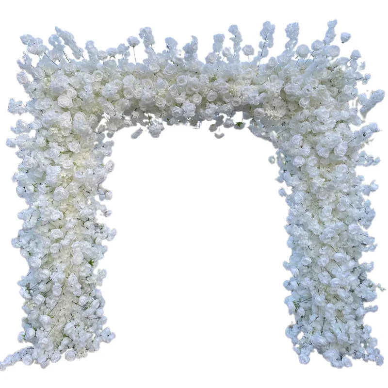 White Cherry Blossom Rose Flower Row Runner Wedding Background Arch Deco Floral Arrangement Hanging Flower Row Centerpieces Ball