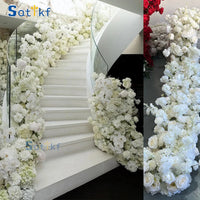 Luxury Artificial White Rose Hydrangea Leaf Wedding Arch Floral Row Arrangement Table Centerpiece Flower Ball Long Flower Runner