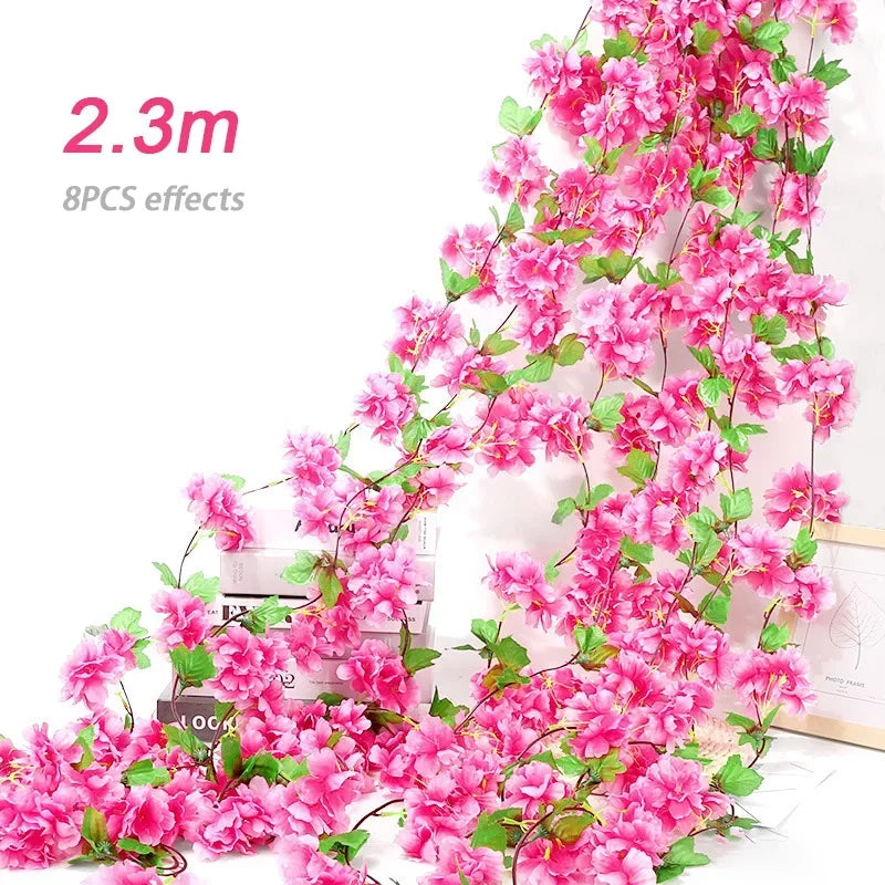 180cm Artificial Flowers Cherry Blossom Sakura Garland Wedding Arch Garden Backdrop Home Party Decoration Silk Fake Plants Vine