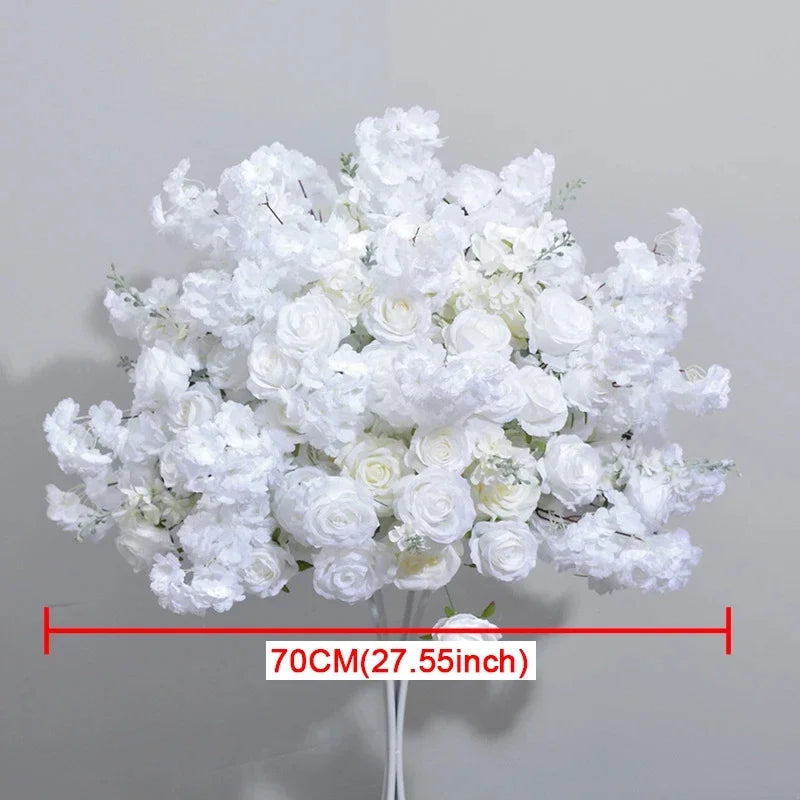 White Cherry Blossom Rose Flower Row Runner Wedding Background Arch Deco Floral Arrangement Hanging Flower Row Centerpieces Ball