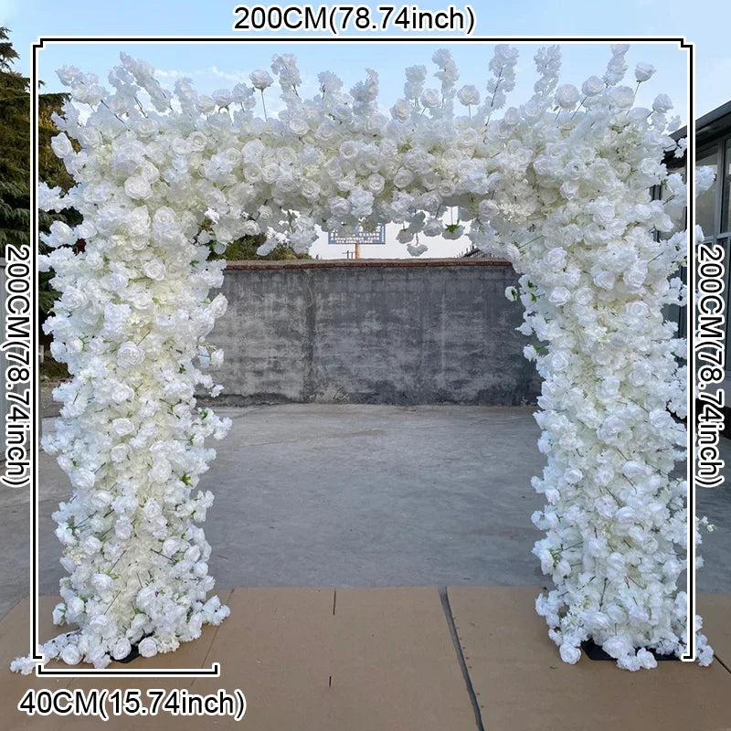 White Cherry Blossom Rose Flower Row Runner Wedding Background Arch Deco Floral Arrangement Hanging Flower Row Centerpieces Ball