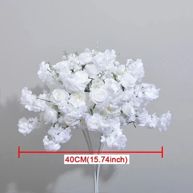 White Cherry Blossom Rose Flower Row Runner Wedding Background Arch Deco Floral Arrangement Hanging Flower Row Centerpieces Ball