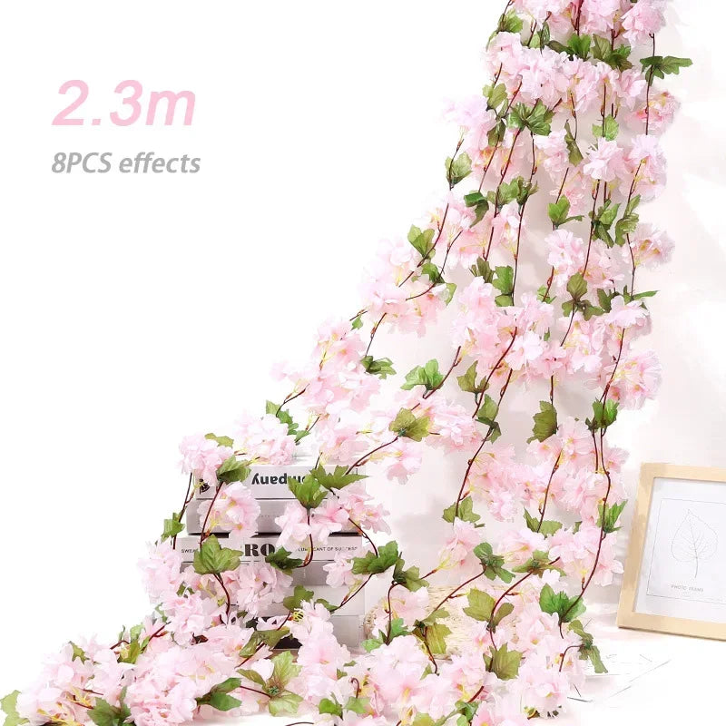 180cm Artificial Flowers Cherry Blossom Sakura Garland Wedding Arch Garden Backdrop Home Party Decoration Silk Fake Plants Vine