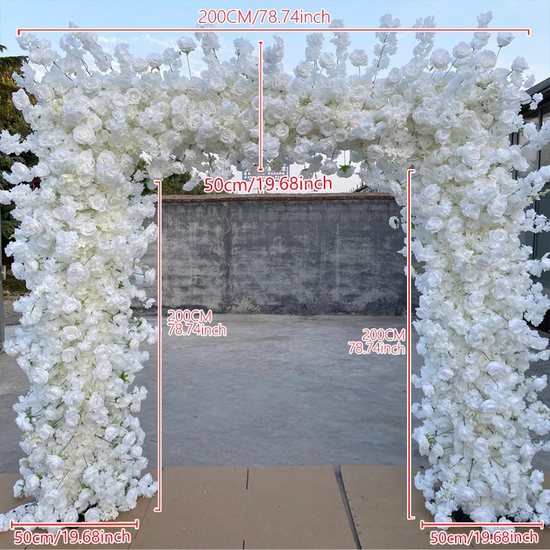 White Cherry Blossom Rose Flower Row Runner Wedding Background Arch Deco Floral Arrangement Hanging Flower Row Centerpieces Ball