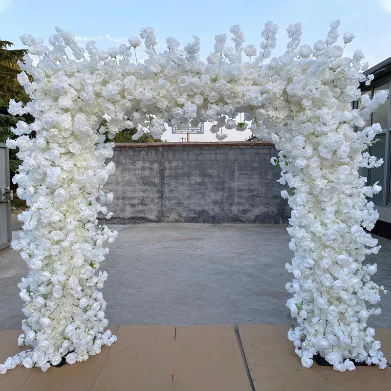 White Cherry Blossom Rose Flower Row Runner Wedding Background Arch Deco Floral Arrangement Hanging Flower Row Centerpieces Ball