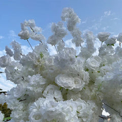 White Cherry Blossom Rose Flower Row Runner Wedding Background Arch Deco Floral Arrangement Hanging Flower Row Centerpieces Ball